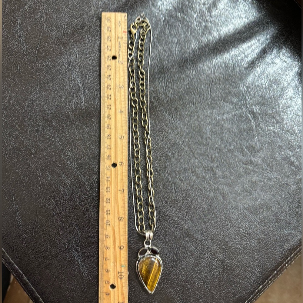 Elegant Silver and Gold 925Stamped Tiger’s Eye Pendant on a DoubleChain Necklace - Picture 8 of 9